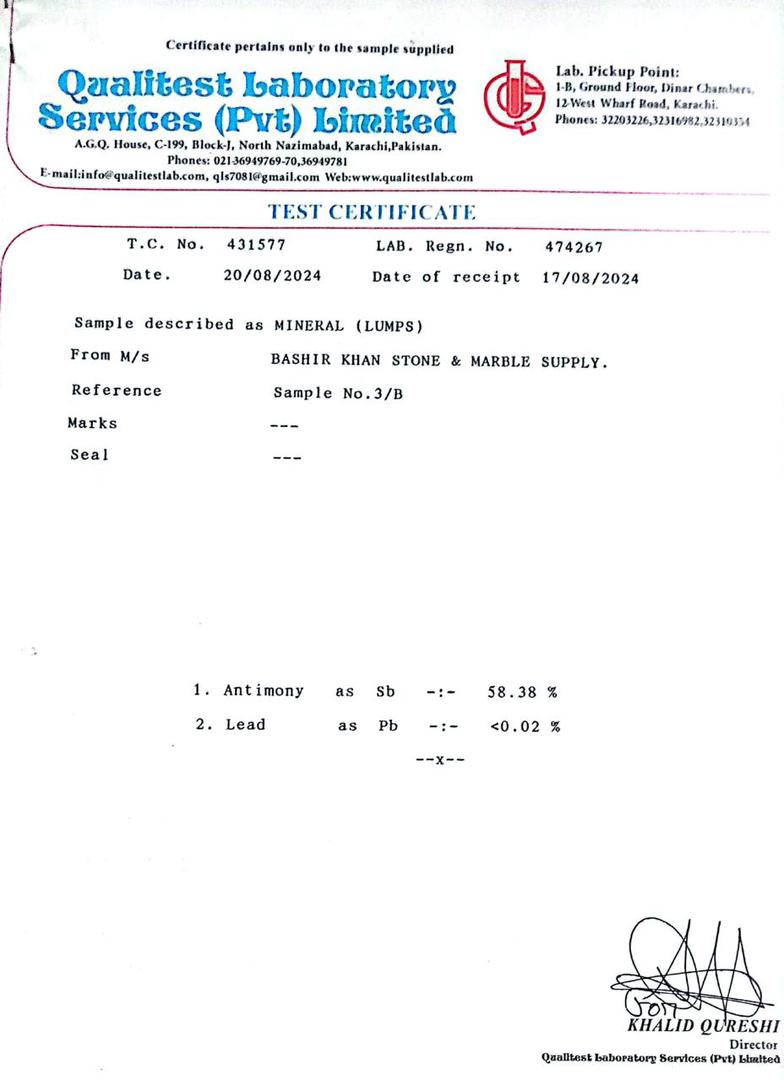 Afghan Zinc analysis by Oxygen lab in Turkey