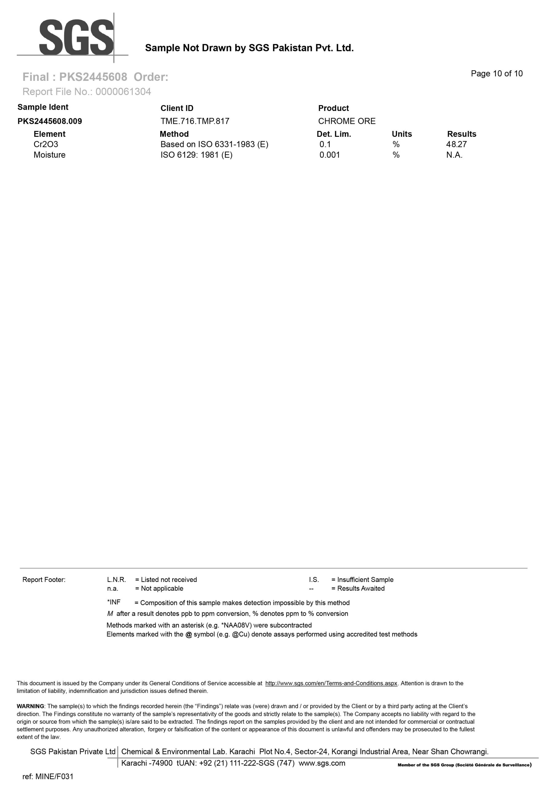 King Mining Chromium lab analysis page 2